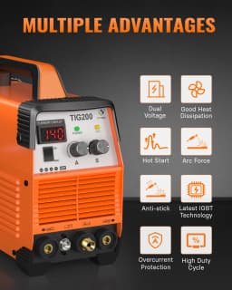 HITBOX TIG200 2in1 HF TIG/Stick Welding Machine Current Display ARC Force Post Gas 1-10s IGBT Welder Inverter for Welding Metal