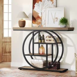 Tribesigns 41.3" Console Table, Industrial 4-Tier Sofa Table Entryway Table with Circle Base, Narrow Wood Accent Tables