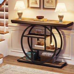 Tribesigns 41.3" Console Table, Industrial 4-Tier Sofa Table Entryway Table with Circle Base, Narrow Wood Accent Tables