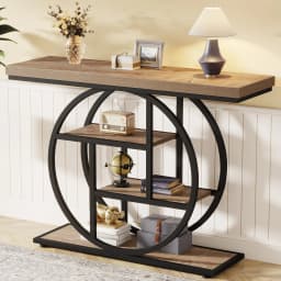 Tribesigns 41.3" Console Table, Industrial 4-Tier Sofa Table Entryway Table with Circle Base, Narrow Wood Accent Tables