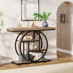 Tribesigns 41.3" Console Table, Industrial 4-Tier Sofa Table Entryway Table with Circle Base, Narrow Wood Accent Tables