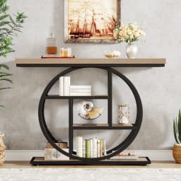 Tribesigns 41.3" Console Table, Industrial 4-Tier Sofa Table Entryway Table with Circle Base, Narrow Wood Accent Tables
