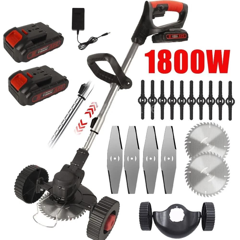21V Battery-Powered Grass Trimmer And Edger with Wheels, Featuring 3 Types of Blades for Efficient Lawn Maintenance