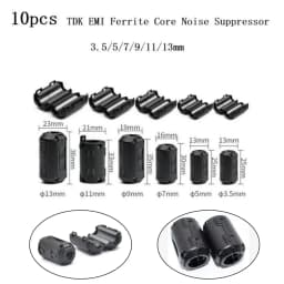 10Pcs TDK Ferrite Core Choke Clip Noise Suppressor Filter Ring Cable Clamp RFI EMI For Audio/Video Cables Power Cord