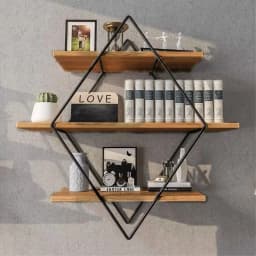 Rustic Wood Geometric Wall Floating Shelves Decorative Storage Display Rack Home Decor Wall Mounted Organizer