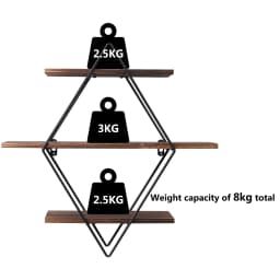 Rustic Wood Geometric Wall Floating Shelves Decorative Storage Display Rack Home Decor Wall Mounted Organizer