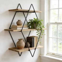 Rustic Wood Geometric Wall Floating Shelves Decorative Storage Display Rack Home Decor Wall Mounted Organizer