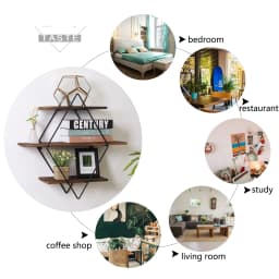 Rustic Wood Geometric Wall Floating Shelves Decorative Storage Display Rack Home Decor Wall Mounted Organizer