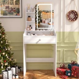 White Dressing Table with Dimmable LED Mirror Makeup Vanity Desk with Storage