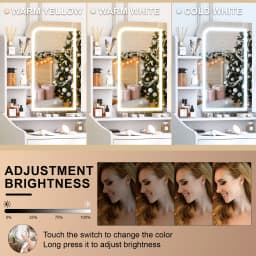 White Dressing Table with Dimmable LED Mirror Makeup Vanity Desk with Storage