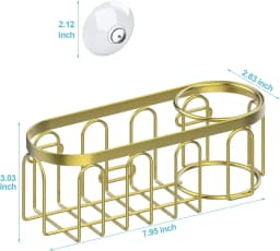2-in-1 Sponge Holder - Kitchen Sink Organiser, Kitchen Sink Caddy Suction Cup, Dish Scrubbing Holder, Brass Sink Caddy, No Drill