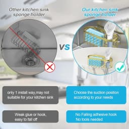 2-in-1 Sponge Holder - Kitchen Sink Organiser, Kitchen Sink Caddy Suction Cup, Dish Scrubbing Holder, Brass Sink Caddy, No Drill