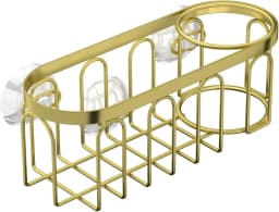 2-in-1 Sponge Holder - Kitchen Sink Organiser, Kitchen Sink Caddy Suction Cup, Dish Scrubbing Holder, Brass Sink Caddy, No Drill