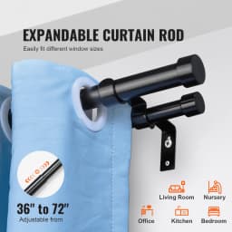 SucceBuy 1 in Double Curtain Rods 36-72/74-144 inches Drapery Rods for Windows 24-68/69-140 Inches Telescoping Dual Curtain Rod