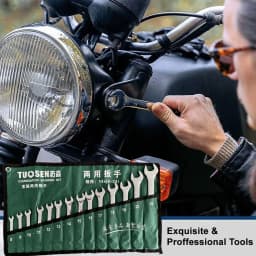 14PCS Spanner Set Metric Wrench Open Ring End CRV with Rolling Bag 8-24mm Tool