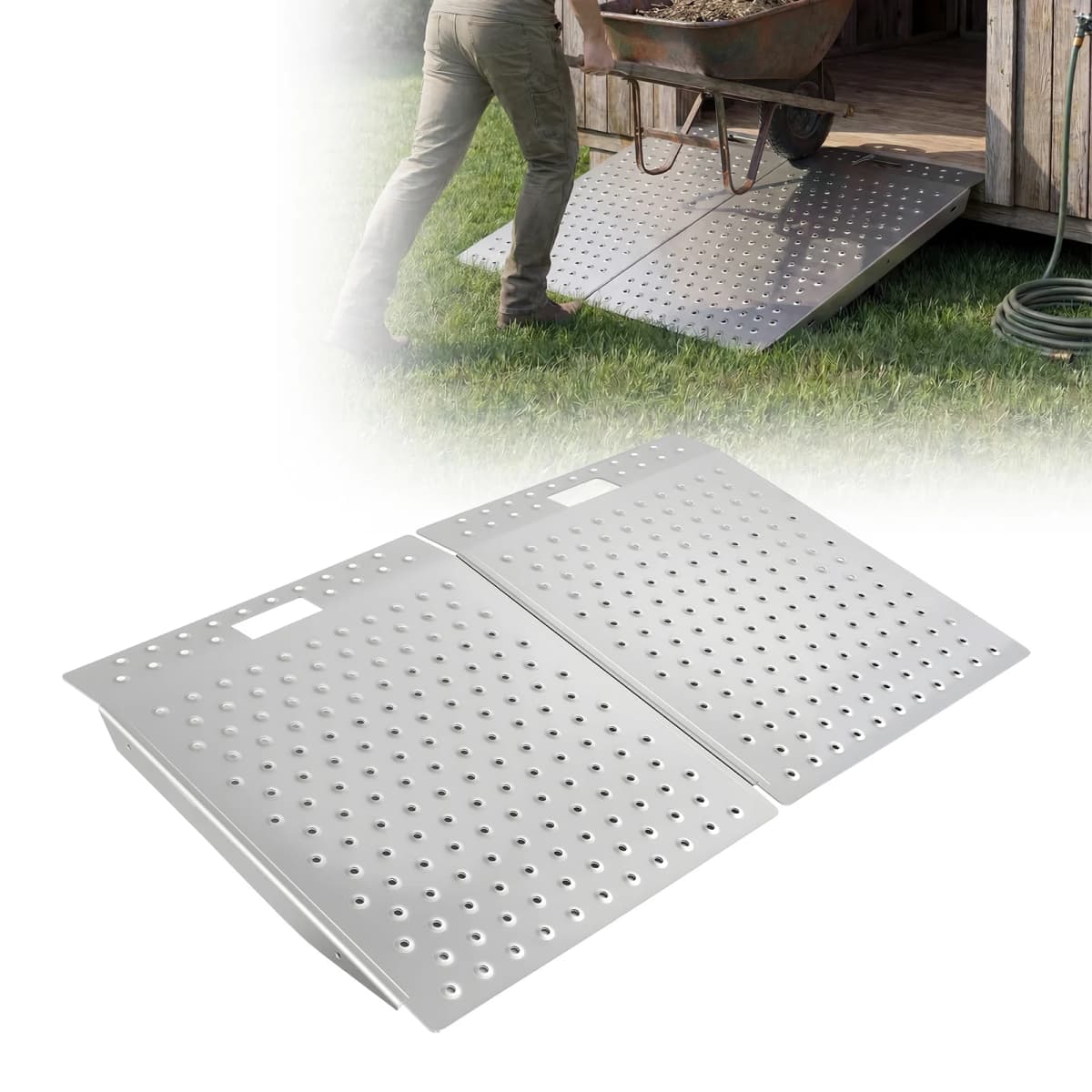 SucceBuy 750LBS 29.5 x 24.3in Non-Slip Door Threshold Ramp Platform Aluminum Wheelchair Ramp for Home Steps Curbs Doorways