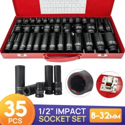 21/35PCS Metric 1/2" Drive Deep Impact Sockets Tools 8-36MM Garage Workshop Set