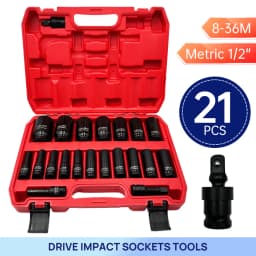 21/35PCS Metric 1/2" Drive Deep Impact Sockets Tools 8-36MM Garage Workshop Set