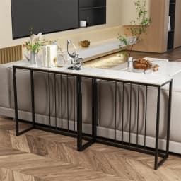 LUVODI 80cm Long Narrow Console Entry Table Storage Accent Table Behind Sofa Entryway with Black Metal Frame