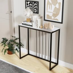 LUVODI 80cm Long Narrow Console Entry Table Storage Accent Table Behind Sofa Entryway with Black Metal Frame