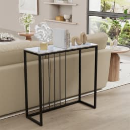 LUVODI 80cm Long Narrow Console Entry Table Storage Accent Table Behind Sofa Entryway with Black Metal Frame