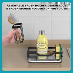 Sponge Holder for Sink Organizer, Multifunctional Rustproof Dish Soap Caddy With Detachable Brush Holder & Drain Tray -
