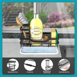 Sponge Holder for Sink Organizer, Multifunctional Rustproof Dish Soap Caddy With Detachable Brush Holder & Drain Tray -