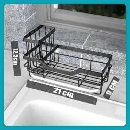 Sponge Holder for Sink Organizer, Multifunctional Rustproof Dish Soap Caddy With Detachable Brush Holder & Drain Tray -