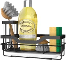 Sponge Holder for Sink Organizer, Multifunctional Rustproof Dish Soap Caddy With Detachable Brush Holder & Drain Tray -