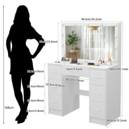 Vanity Dressing Table Set, 3 Color Dimmable 11 LED Lights Mirror, Storage Drawer Bedroom Furniture