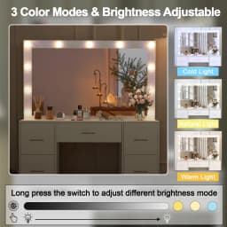Vanity Dressing Table Set, 3 Color Dimmable 11 LED Lights Mirror, Storage Drawer Bedroom Furniture
