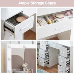 Vanity Dressing Table Set, 3 Color Dimmable 11 LED Lights Mirror, Storage Drawer Bedroom Furniture