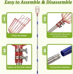 Fruit Picker Pole Tool with Basket 4M Telescoping Long Handle Fruit Grabber Tool