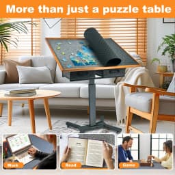 Freestanding Jigsaw Puzzle Table w/ Drawers, Adjustable 1500pcs Board, 360° Rotating Wheels, Portable Workstation