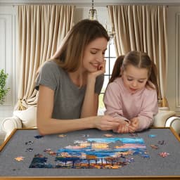 Freestanding Jigsaw Puzzle Table w/ Drawers, Adjustable 1500pcs Board, 360° Rotating Wheels, Portable Workstation