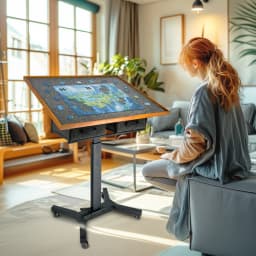 Freestanding Jigsaw Puzzle Table w/ Drawers, Adjustable 1500pcs Board, 360° Rotating Wheels, Portable Workstation