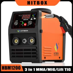 HITBOX HBM1200 Semi-Automatic MIG Welder with Synergy Tool 3 in 1 Stick ARC MMA Gasless MIG Lift TIG IGBT Inverter Welding Machine for 0.8/1.0mm Flux Core Wire