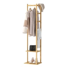 Bamboo Corner Coat Rack Stand - Freestanding Entryway Storage Shelves with Hanger Hooks for Home Organization