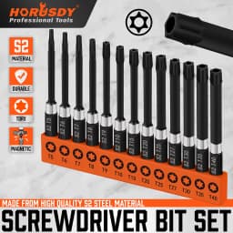 HORUSDY 13Pc Magnetic Torx Screwdriver Bit Set Tamper Proof Long Torque Sleeve T5-T40