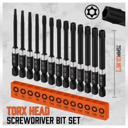 HORUSDY 13Pc Magnetic Torx Screwdriver Bit Set Tamper Proof Long Torque Sleeve T5-T40
