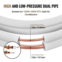SucceBuy Mini Split Line Set O.D Copper Pipe Tubing and Triple Layer Insulation Air Heating Pump Equipment Accessories Cable