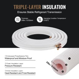 SucceBuy Mini Split Line Set O.D Copper Pipe Tubing and Triple Layer Insulation Air Heating Pump Equipment Accessories Cable