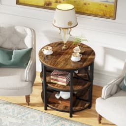 Tribesigns Half Round End Table for Living Room, 3-Tier Half Side Table with Metal Frame, Industrial Half Moon Table with Storag