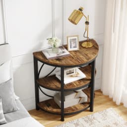 Tribesigns Half Round End Table for Living Room, 3-Tier Half Side Table with Metal Frame, Industrial Half Moon Table with Storag