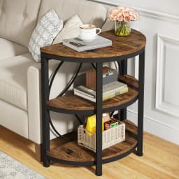 Tribesigns Half Round End Table for Living Room, 3-Tier Half Side Table with Metal Frame, Industrial Half Moon Table with Storag