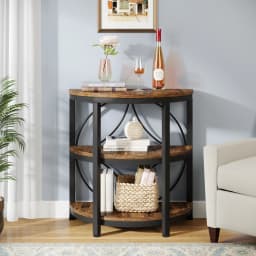 Tribesigns Half Round End Table for Living Room, 3-Tier Half Side Table with Metal Frame, Industrial Half Moon Table with Storag