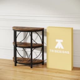 Tribesigns Half Round End Table for Living Room, 3-Tier Half Side Table with Metal Frame, Industrial Half Moon Table with Storag