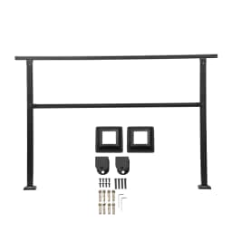 SucceBuy Outdoor Handrails for Steps 4-5step Stair Rail Kit Black Square Tube w/ Horizontal Bar Carbon Steel Support for Seniors