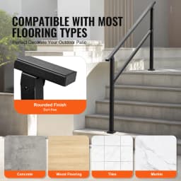 SucceBuy Outdoor Handrails for Steps 4-5step Stair Rail Kit Black Square Tube w/ Horizontal Bar Carbon Steel Support for Seniors