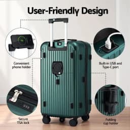 28 Inch Hard Shell Trunk Luggage Suitcase with 5 Wheels Type C Port TSA Lock Green Travel Checked Bag